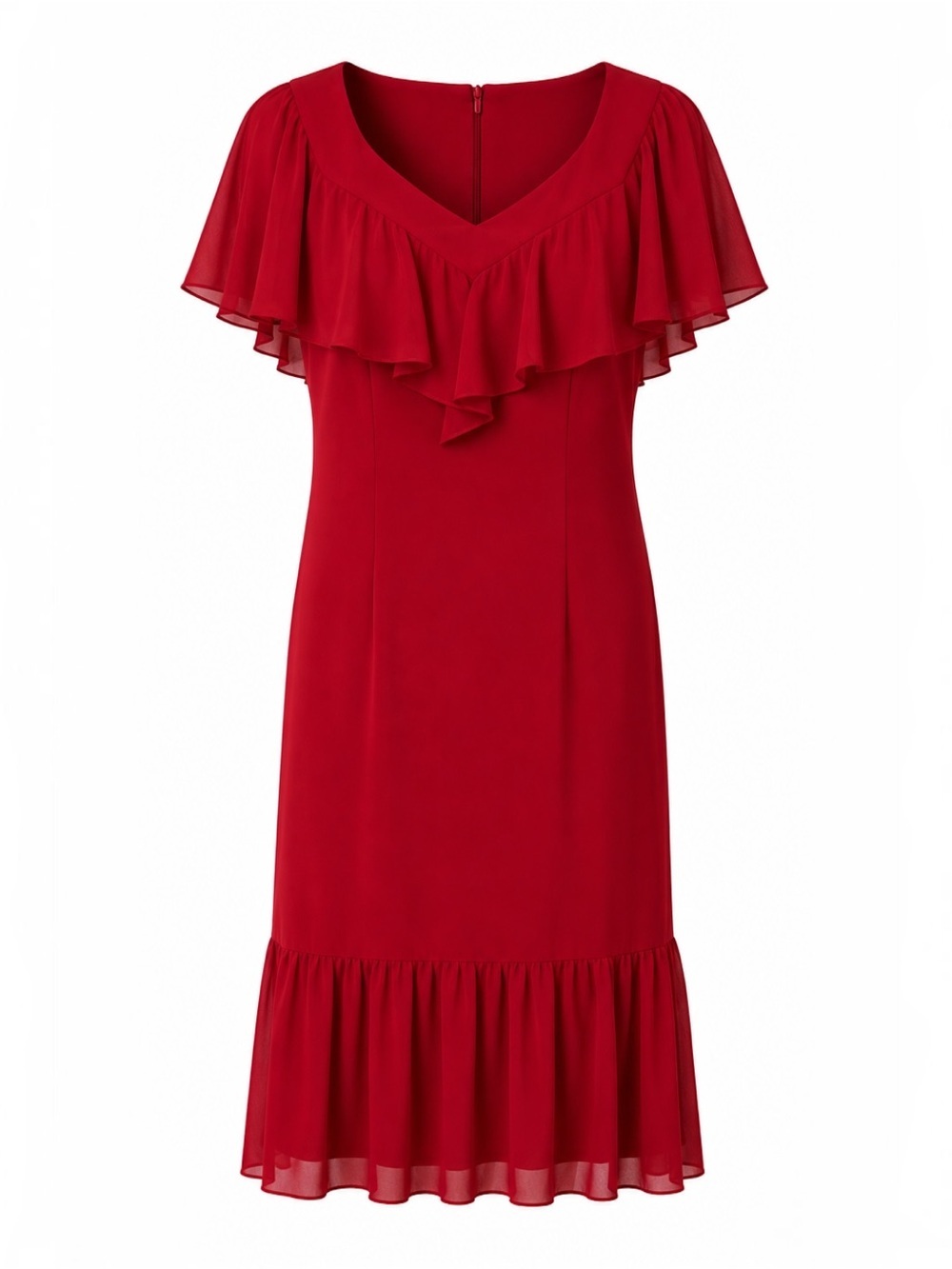 R&M Richards Ruby Chiffon Ruffle Capelet Cocktail Midi Dress NWT Size 6